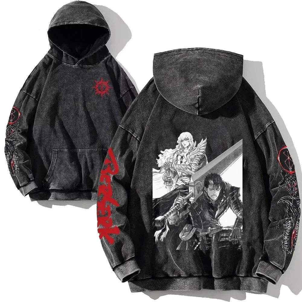 HAI Customizable Retro Washed Hoodies 100% Cotton Tops Black Acid Vintage Hooded Sweatshirts Oversize Hip Hop Male Pullover