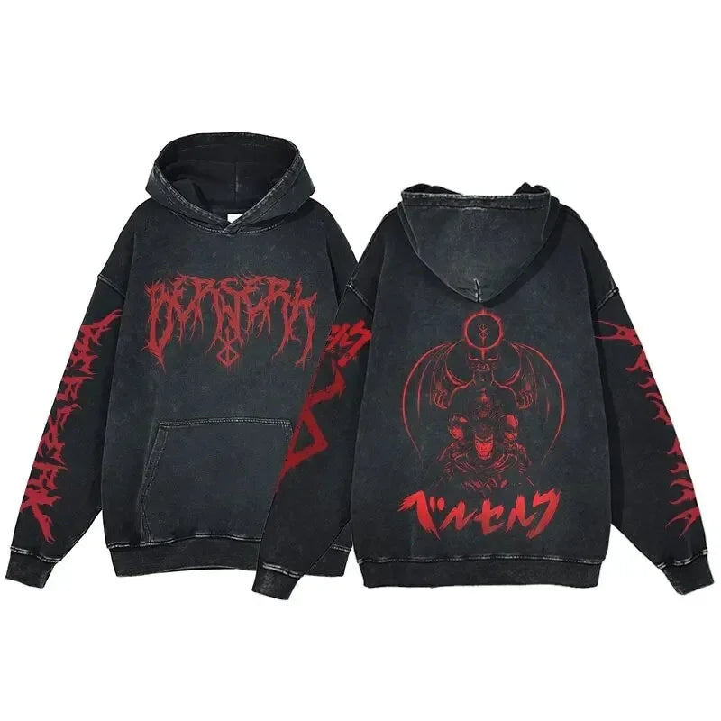 HAI Customizable Retro Washed Hoodies 100% Cotton Tops Black Acid Vintage Hooded Sweatshirts Oversize Hip Hop Male Pullover