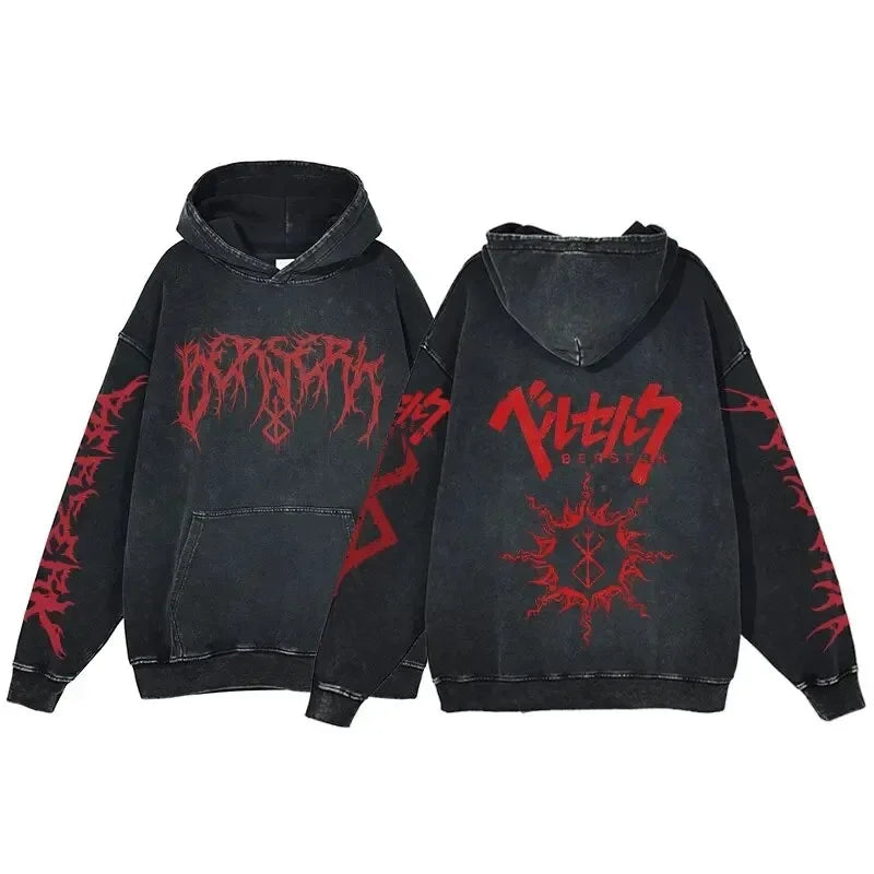 HAI Customizable Retro Washed Hoodies 100% Cotton Tops Black Acid Vintage Hooded Sweatshirts Oversize Hip Hop Male Pullover