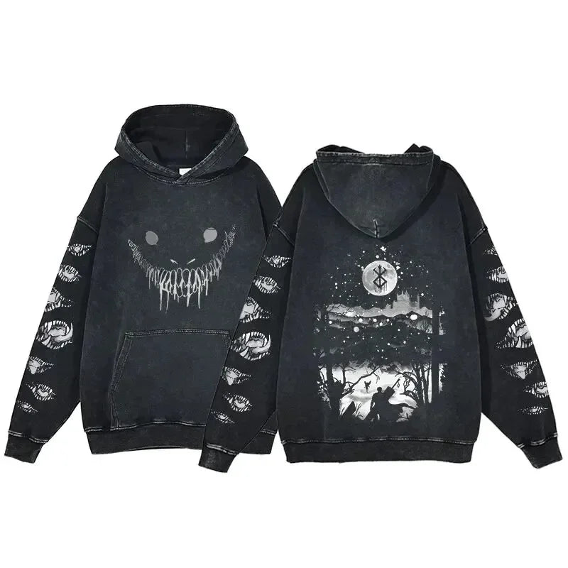 HAI Customizable Retro Washed Hoodies 100% Cotton Tops Black Acid Vintage Hooded Sweatshirts Oversize Hip Hop Male Pullover