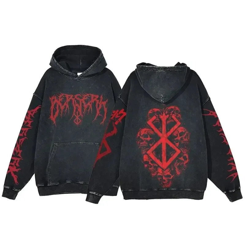 HAI Customizable Retro Washed Hoodies 100% Cotton Tops Black Acid Vintage Hooded Sweatshirts Oversize Hip Hop Male Pullover