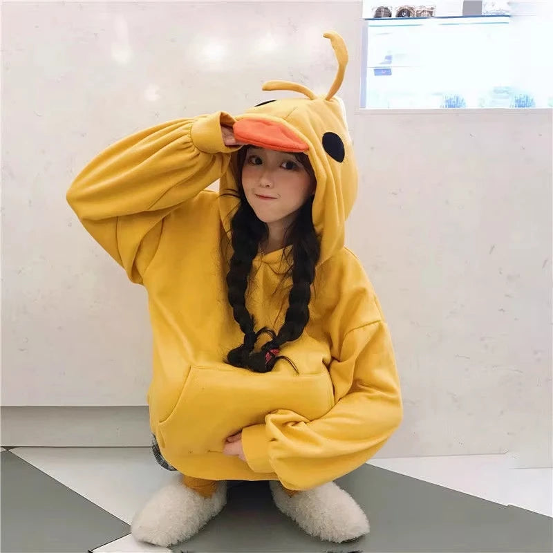 Kawaii Duck Hoodies Women Long Sleeve Cute Tops Emo Clothes Korean 2023 Fashion Winter Yellow Casual Pullover Soft Girl