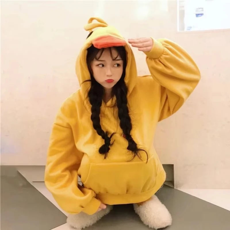 Kawaii Duck Hoodies Women Long Sleeve Cute Tops Emo Clothes Korean 2023 Fashion Winter Yellow Casual Pullover Soft Girl