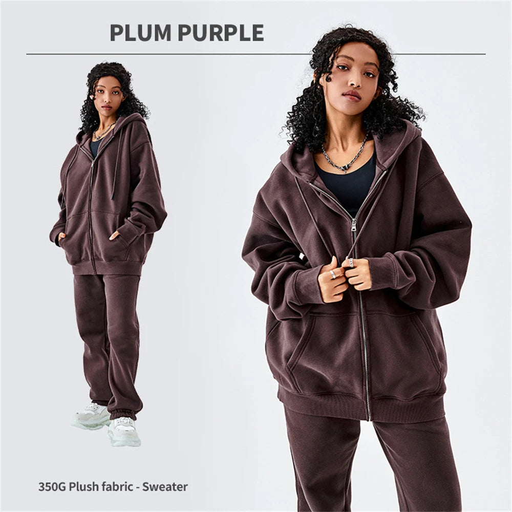 ZODF Basic Winter Men Fleece Zipper Hoodies Unisex Casual Loose 350gsm Warm Solid Hooded Sweatshirts Coats 18 Colors HY0726