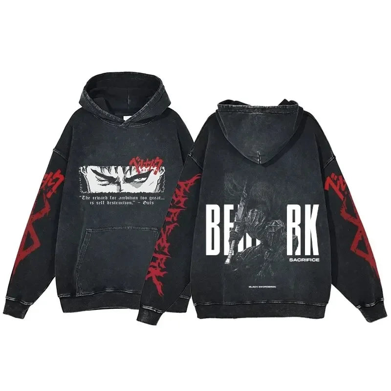 HAI Customizable Retro Washed Hoodies 100% Cotton Tops Black Acid Vintage Hooded Sweatshirts Oversize Hip Hop Male Pullover