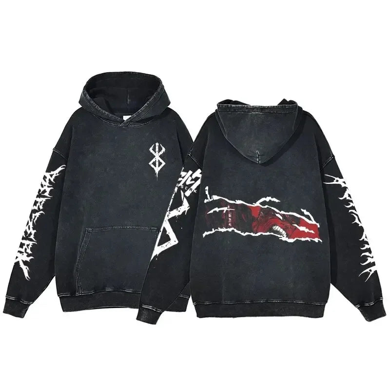 HAI Customizable Retro Washed Hoodies 100% Cotton Tops Black Acid Vintage Hooded Sweatshirts Oversize Hip Hop Male Pullover