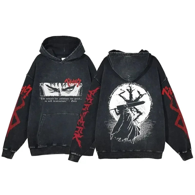 HAI Customizable Retro Washed Hoodies 100% Cotton Tops Black Acid Vintage Hooded Sweatshirts Oversize Hip Hop Male Pullover