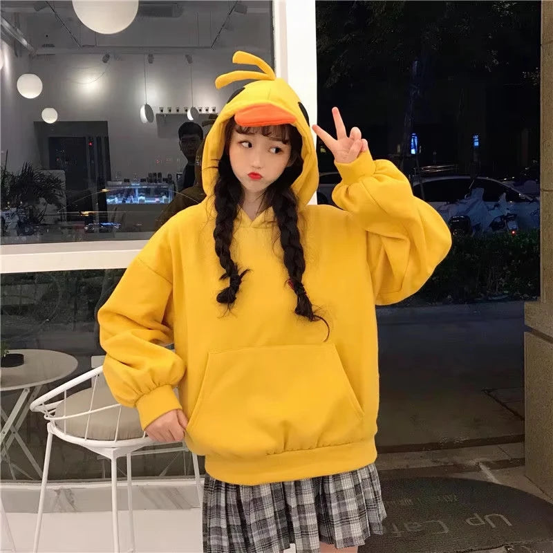 Kawaii Duck Hoodies Women Long Sleeve Cute Tops Emo Clothes Korean 2023 Fashion Winter Yellow Casual Pullover Soft Girl