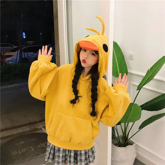 Kawaii Duck Hoodies Women Long Sleeve Cute Tops Emo Clothes Korean 2023 Fashion Winter Yellow Casual Pullover Soft Girl