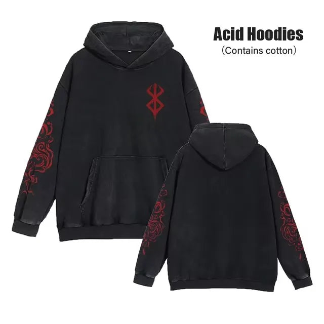 HAI Customizable Retro Washed Hoodies 100% Cotton Tops Black Acid Vintage Hooded Sweatshirts Oversize Hip Hop Male Pullover