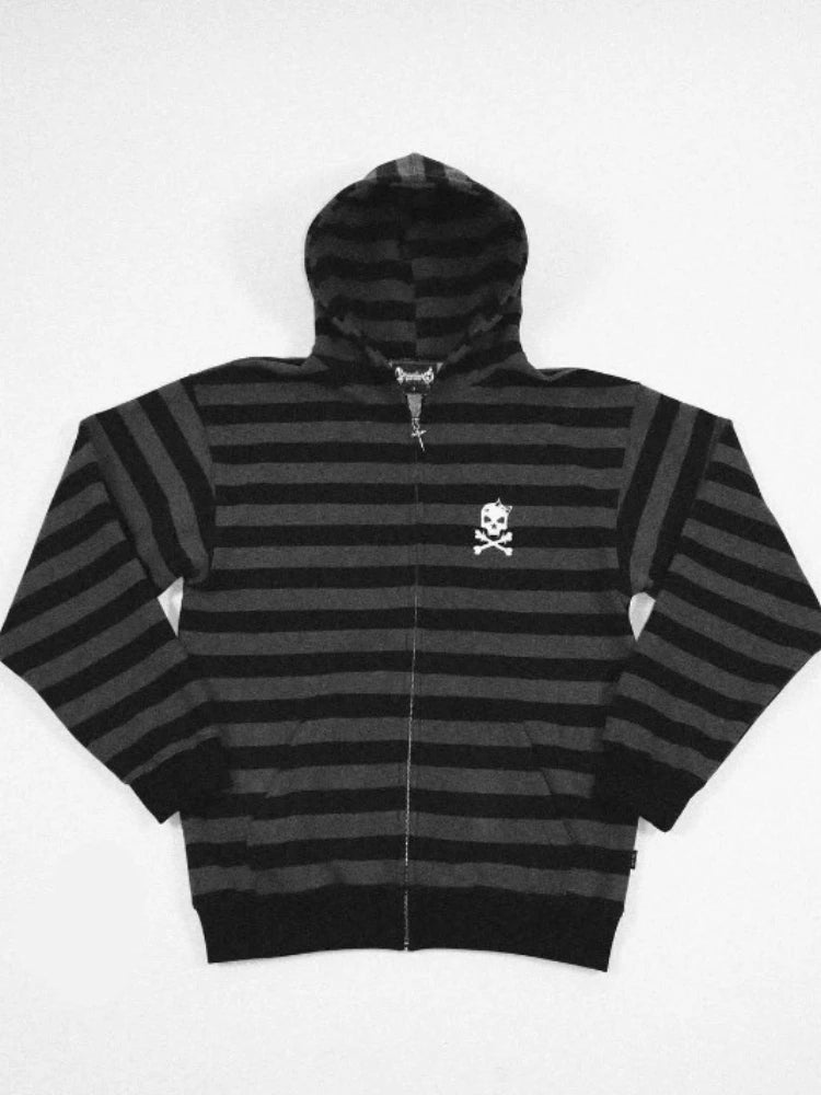 Streetwear Women Hoodies Y2k Tops 2025 Ropa Mujer Fashion Striped Hooded Sweatshirts Jackets Skull Casual Fashion Goth Hoodie
