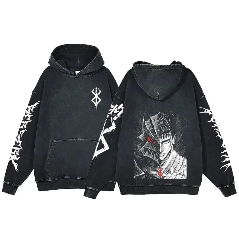 HAI Customizable Retro Washed Hoodies 100% Cotton Tops Black Acid Vintage Hooded Sweatshirts Oversize Hip Hop Male Pullover