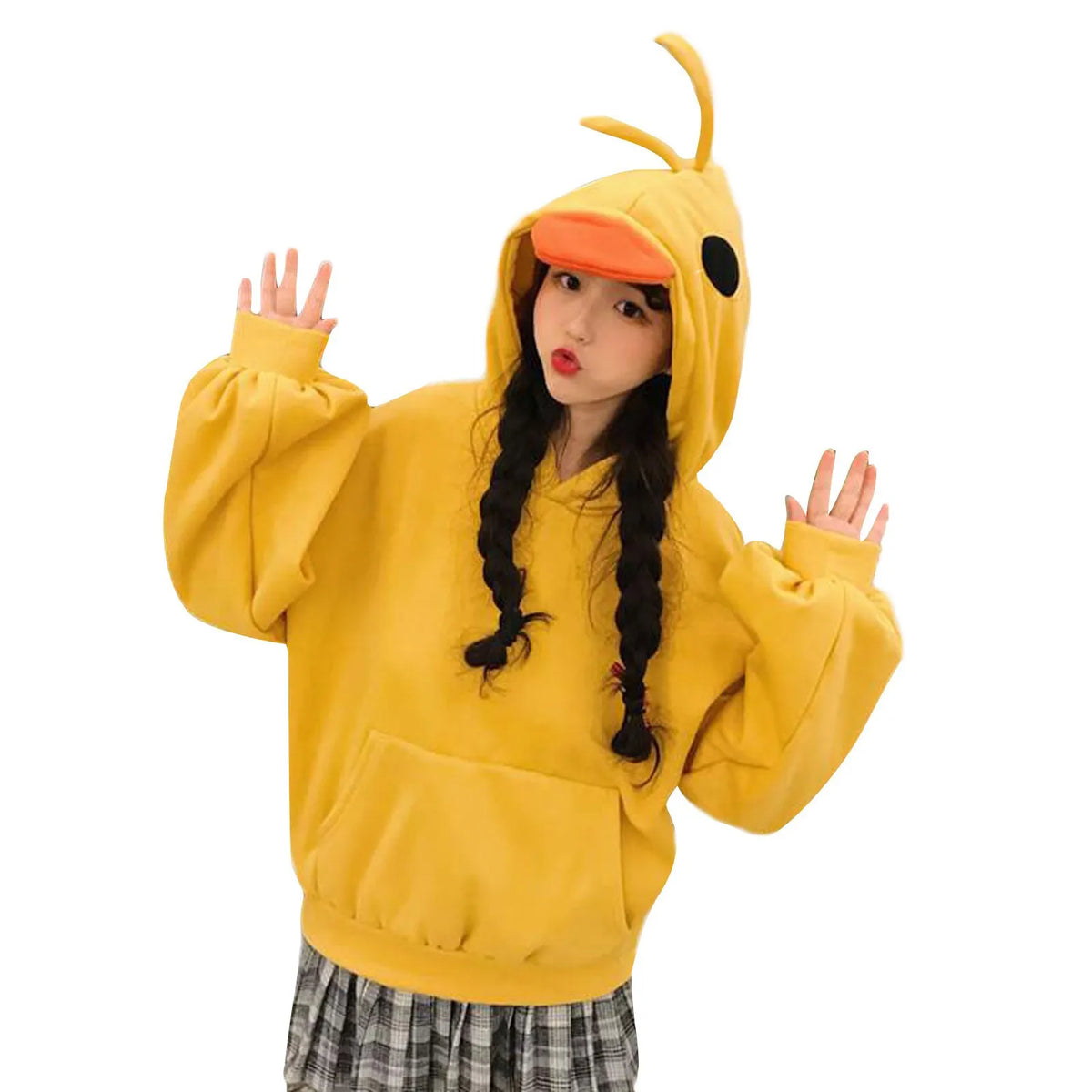 Kawaii Duck Hoodies Women Long Sleeve Cute Tops Emo Clothes Korean 2023 Fashion Winter Yellow Casual Pullover Soft Girl