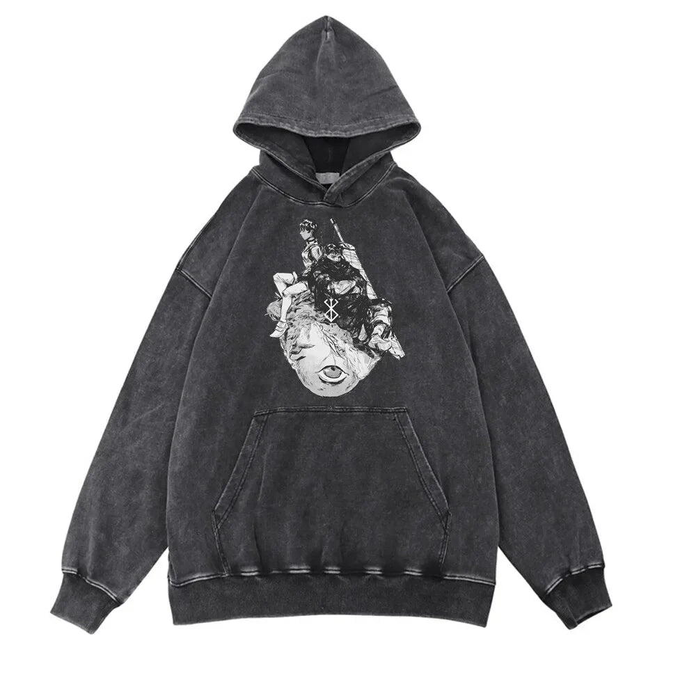HAI Customizable Retro Washed Hoodies 100% Cotton Tops Black Acid Vintage Hooded Sweatshirts Oversize Hip Hop Male Pullover