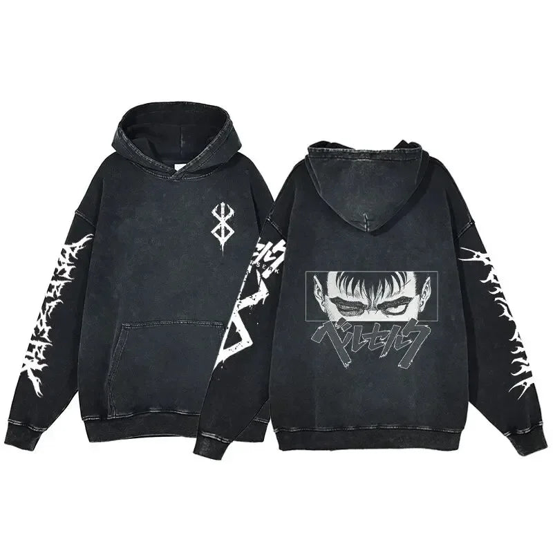 HAI Customizable Retro Washed Hoodies 100% Cotton Tops Black Acid Vintage Hooded Sweatshirts Oversize Hip Hop Male Pullover