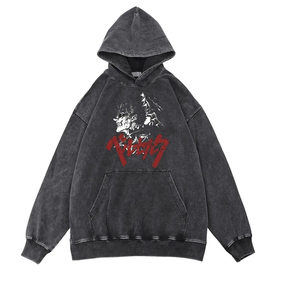HAI Customizable Retro Washed Hoodies 100% Cotton Tops Black Acid Vintage Hooded Sweatshirts Oversize Hip Hop Male Pullover