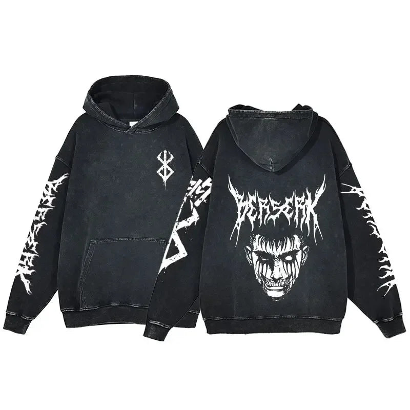 HAI Customizable Retro Washed Hoodies 100% Cotton Tops Black Acid Vintage Hooded Sweatshirts Oversize Hip Hop Male Pullover