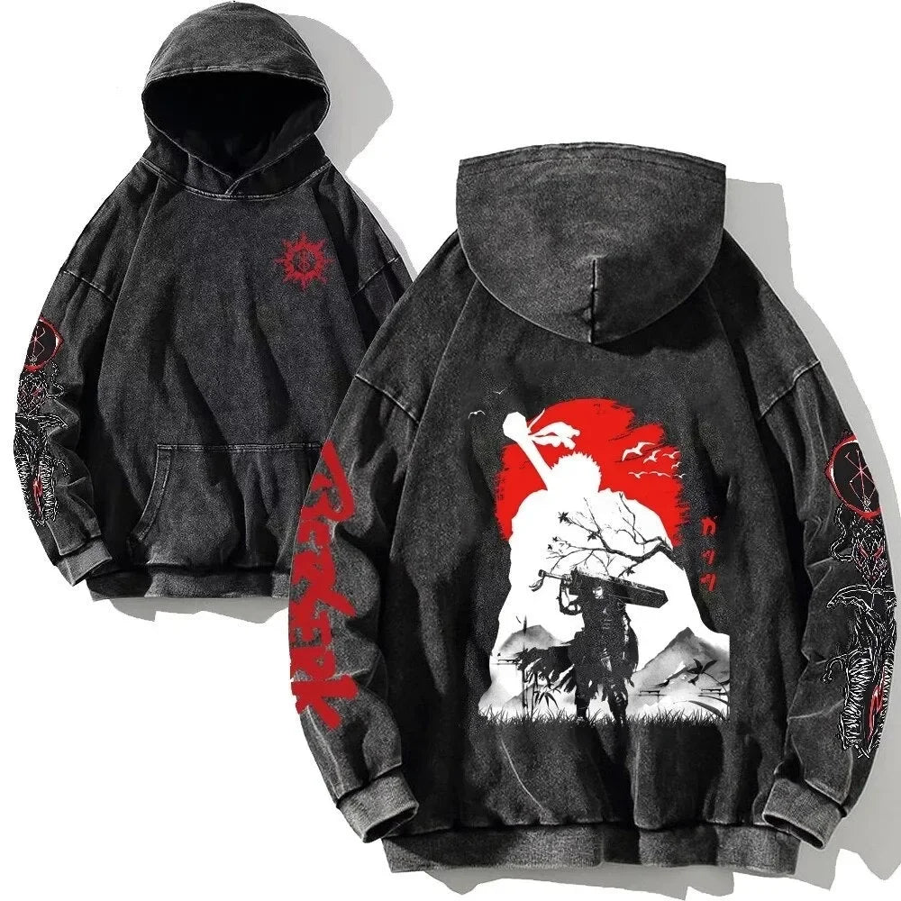 HAI Customizable Retro Washed Hoodies 100% Cotton Tops Black Acid Vintage Hooded Sweatshirts Oversize Hip Hop Male Pullover