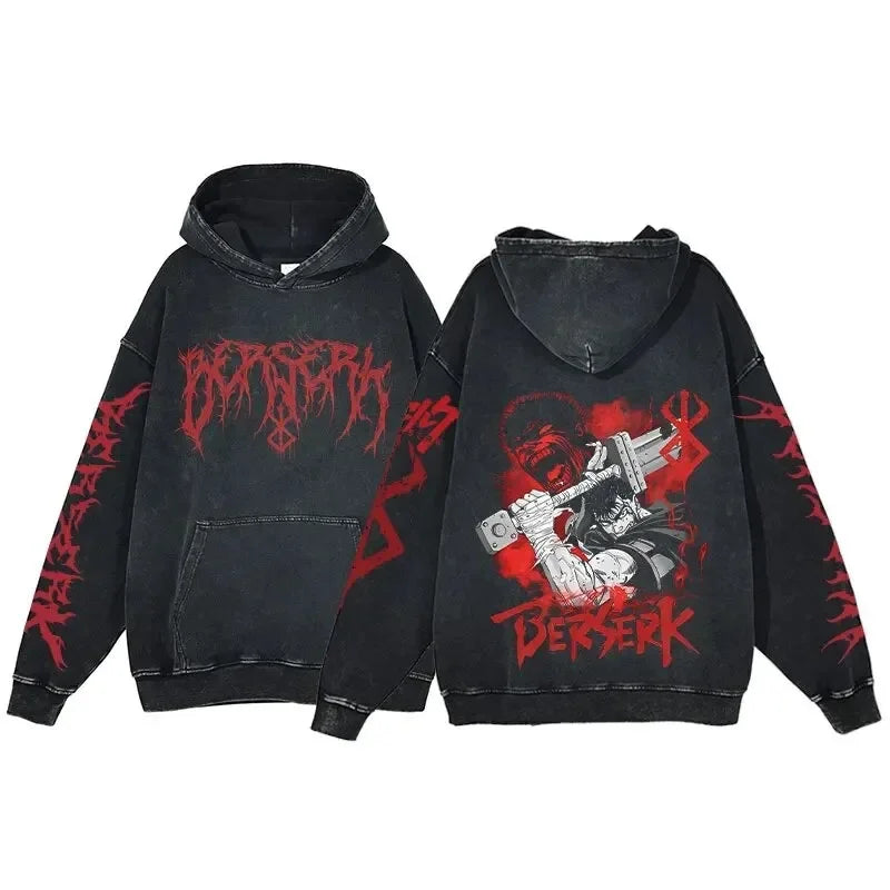 HAI Customizable Retro Washed Hoodies 100% Cotton Tops Black Acid Vintage Hooded Sweatshirts Oversize Hip Hop Male Pullover