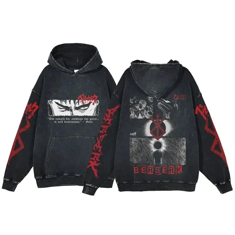 HAI Customizable Retro Washed Hoodies 100% Cotton Tops Black Acid Vintage Hooded Sweatshirts Oversize Hip Hop Male Pullover