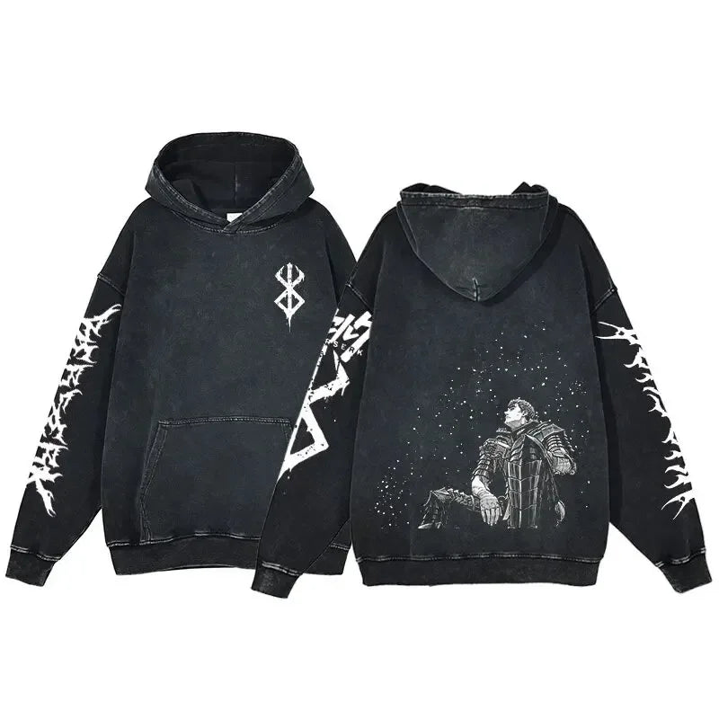 HAI Customizable Retro Washed Hoodies 100% Cotton Tops Black Acid Vintage Hooded Sweatshirts Oversize Hip Hop Male Pullover