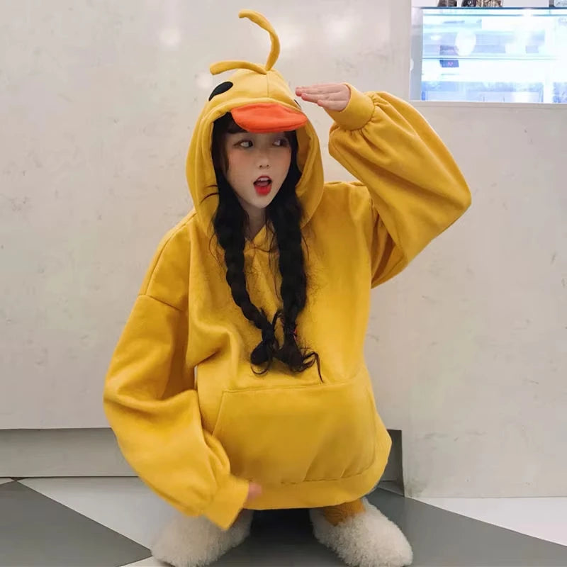 Kawaii Duck Hoodies Women Long Sleeve Cute Tops Emo Clothes Korean 2023 Fashion Winter Yellow Casual Pullover Soft Girl