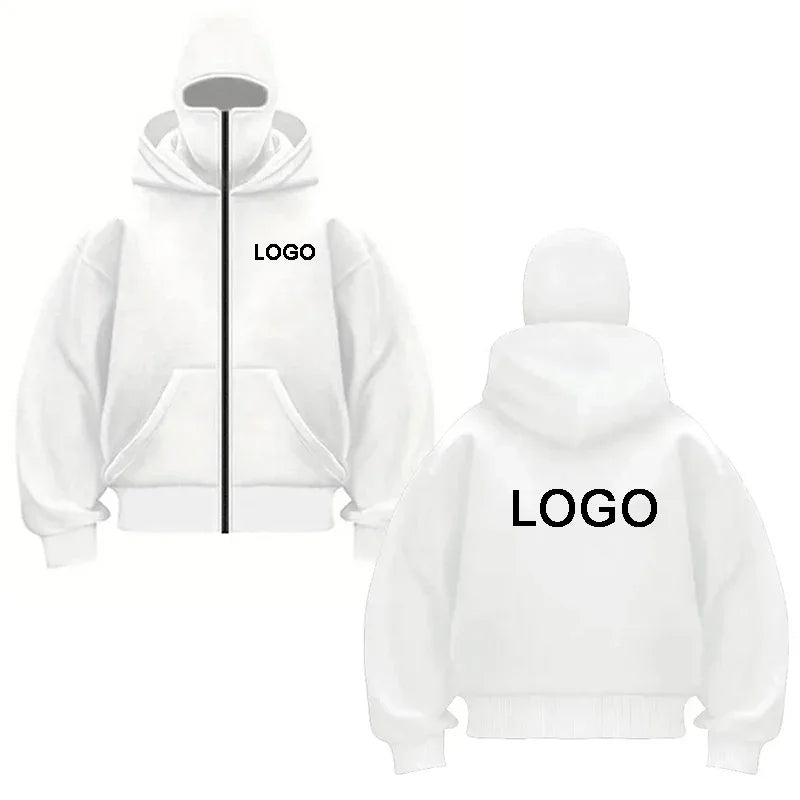 Customized Double-hooded Zipper Hoodies Men Personality Printed Long Sleeve Zip Up Sweatshirts Women Ninja Mask Pullovers Jacket
