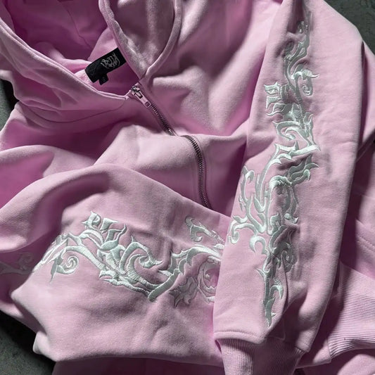 New Fashion High Street Pink Vine Pattern Embroidered Women Sports Hoodie Gothic Harajuku Casual Men and Women Hoodies