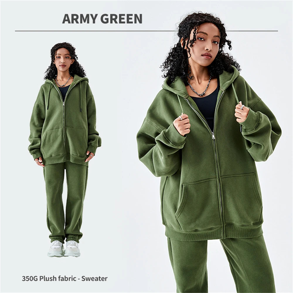 ZODF Basic Winter Men Fleece Zipper Hoodies Unisex Casual Loose 350gsm Warm Solid Hooded Sweatshirts Coats 18 Colors HY0726