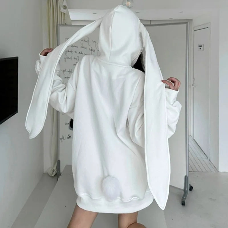 Y2K Style Fashion Rabbit Oversized Zip-up Hoodies 2025 Autumn Kawaii Bunny Big Extra Ears Hoodie Long Sleeve Hooded Sweatshirt