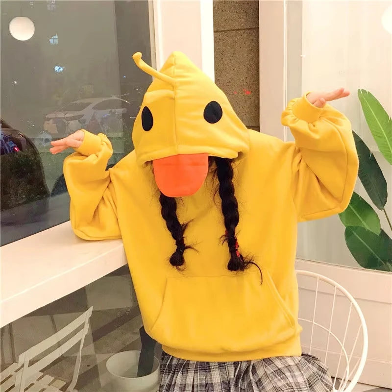 Kawaii Duck Hoodies Women Long Sleeve Cute Tops Emo Clothes Korean 2023 Fashion Winter Yellow Casual Pullover Soft Girl